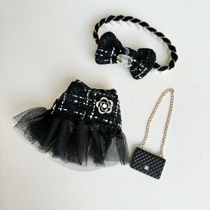 [Clothes only] One, two and three generations Labubu clothes pendant Labubu sitting party baby clothes gauze skirt black fragrant style suit
