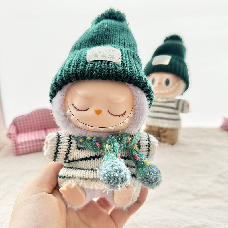 [Clothes only] First and second generation Labubu clothes pendant Labubu sitting baby clothes sweater green bunny hat set