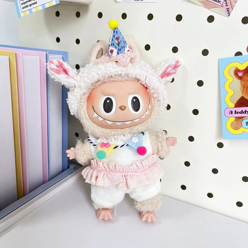 [Clothes only] 17cm Rab cloth pendant labubu keychain baby clothes plush cake hat set cute