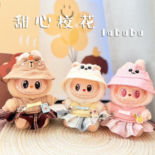 Clothes only] First and second generation Labubu clothes pendant Labubu sitting baby clothes sweetheart school flower skirt set cute