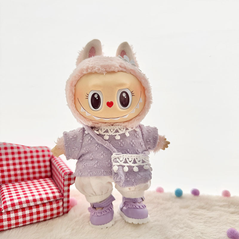 [Clothes only] First and second generation Labubu clothes pendant Labubu sitting party baby clothes four-petal flower three-piece set cute