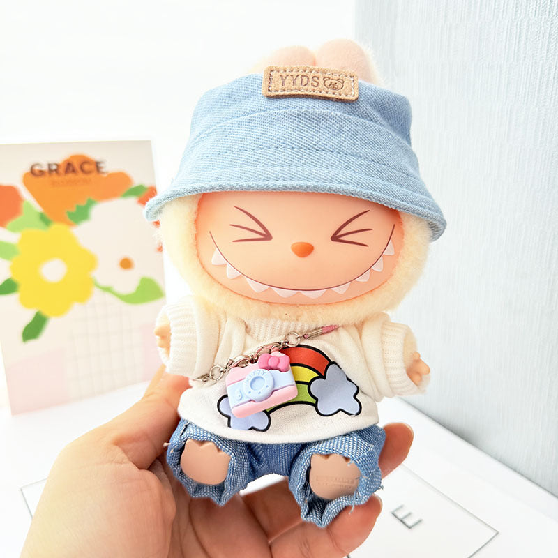 [Clothes only] 17cm Labubuva clothes LABUBU blind box sitting party first, second and third generation rainbow T suit.