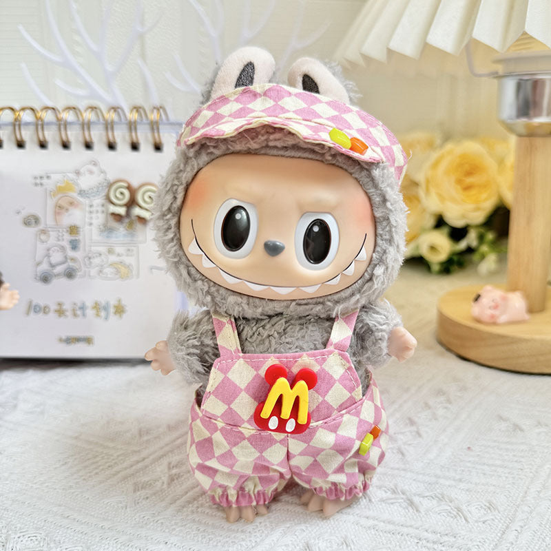 [Clothes only] 17cm pendant Labubu clothes Labubu doll rhombus grid M Danglao overalls set cute