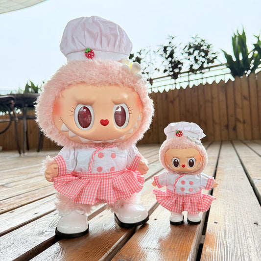 38Cm Labubu plush doll clothes for Labubu doll MOKOKO sweetheart strawberry chef outfit cute