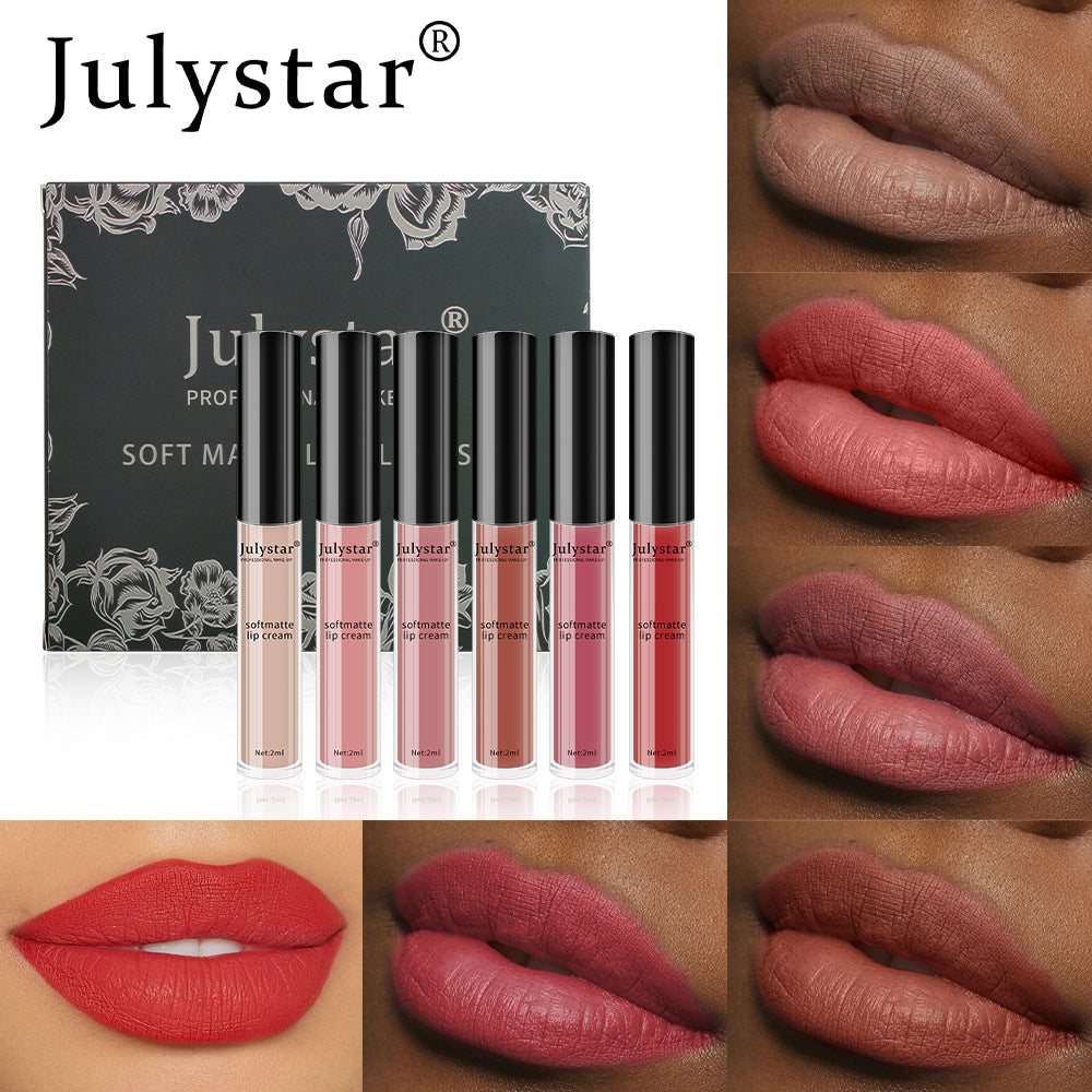 Makeup matte multi-color lip glaze, easy to color, long-lasting, non-fading, non-stick cup lipstick set box