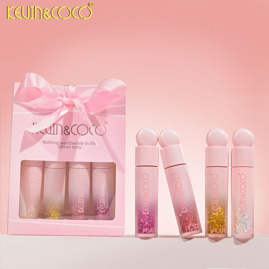 KEVIN & COCO 4-pack sequin gel lip gloss, super flash, large particle flash, giant flash student model