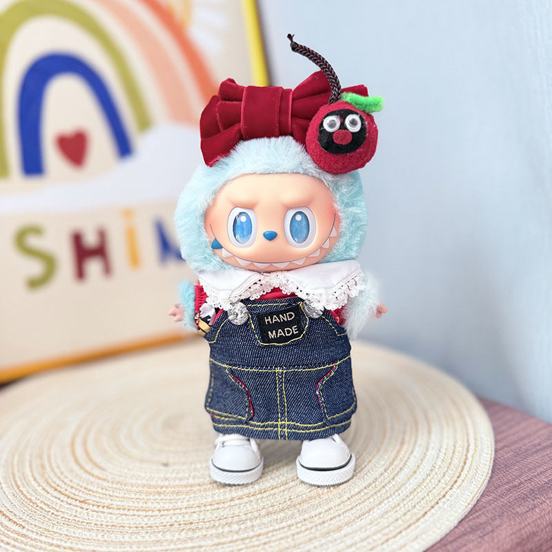 [Clothes only] One, two and three generations Labubu clothes pendant Labubu sitting baby clothes calf denim strap set