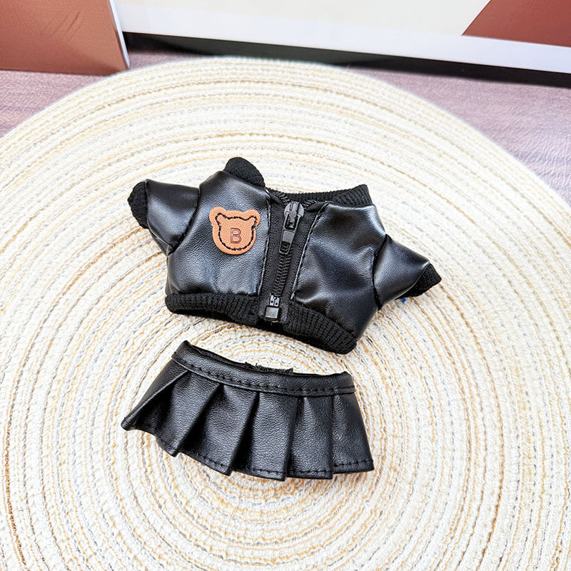 [Clothes only] 17cm Labubuwa clothes LABUBU blind box sitting party one two three generation bear brand black leather jacket