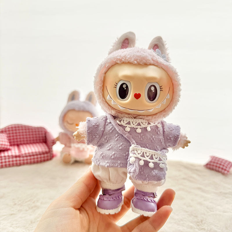 [Clothes only] First and second generation Labubu clothes pendant Labubu sitting party baby clothes four-petal flower three-piece set cute