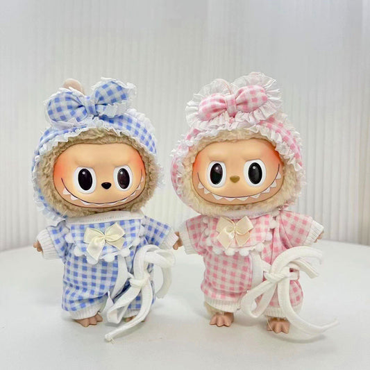 The first, second and third generation keychain Labubu clothes pendant Labubu baby clothes plaid baby pajamas set is cute.