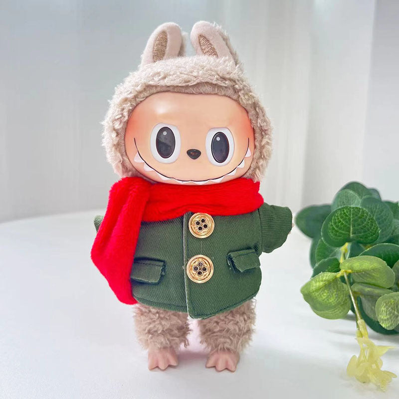 [Clothes only] 17cm labubu cloth blind box pendant doll with green military coat set cute