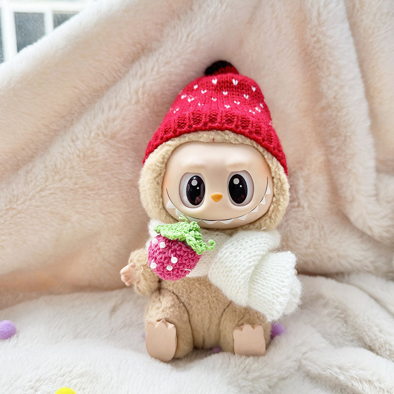 [Clothes only] First and second generation keychain Labubu clothes pendant Labubu sitting party strawberry scarf set