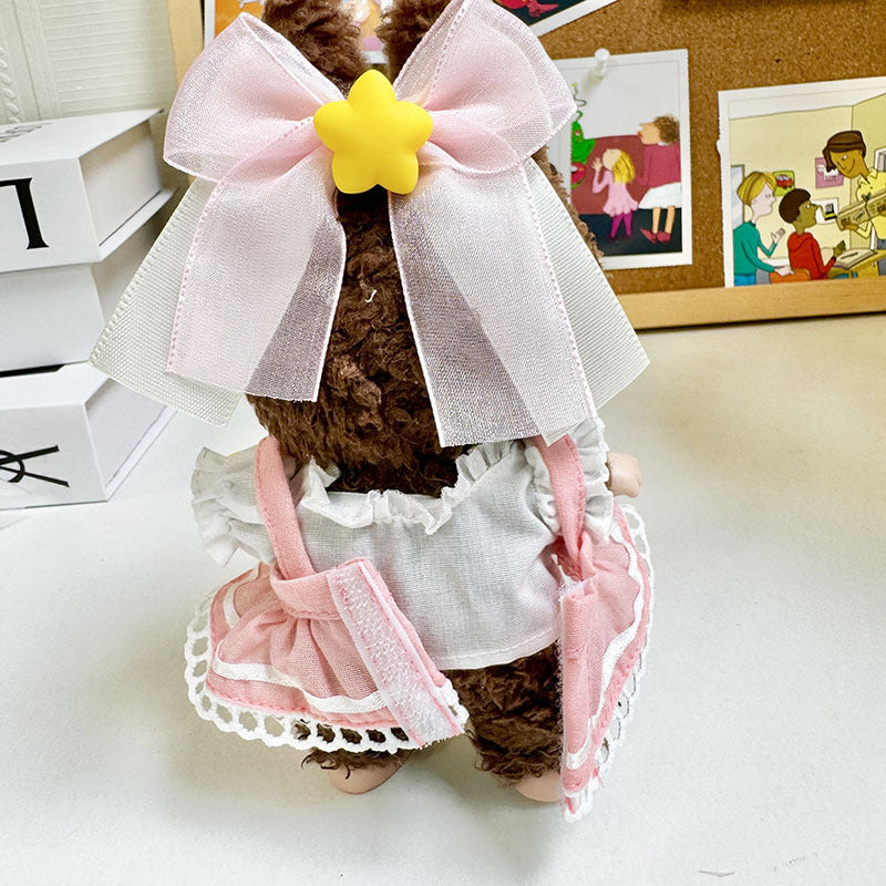 [Clothes only] 17cm rabub with pendant labubu doll keychain baby clothes light pink cherry set cute