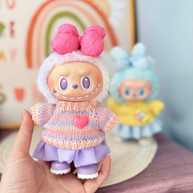 [Clothes only] One, two and three generations Labubu clothes pendant Labubu sitting baby clothes sweater jelly gauze skirt set