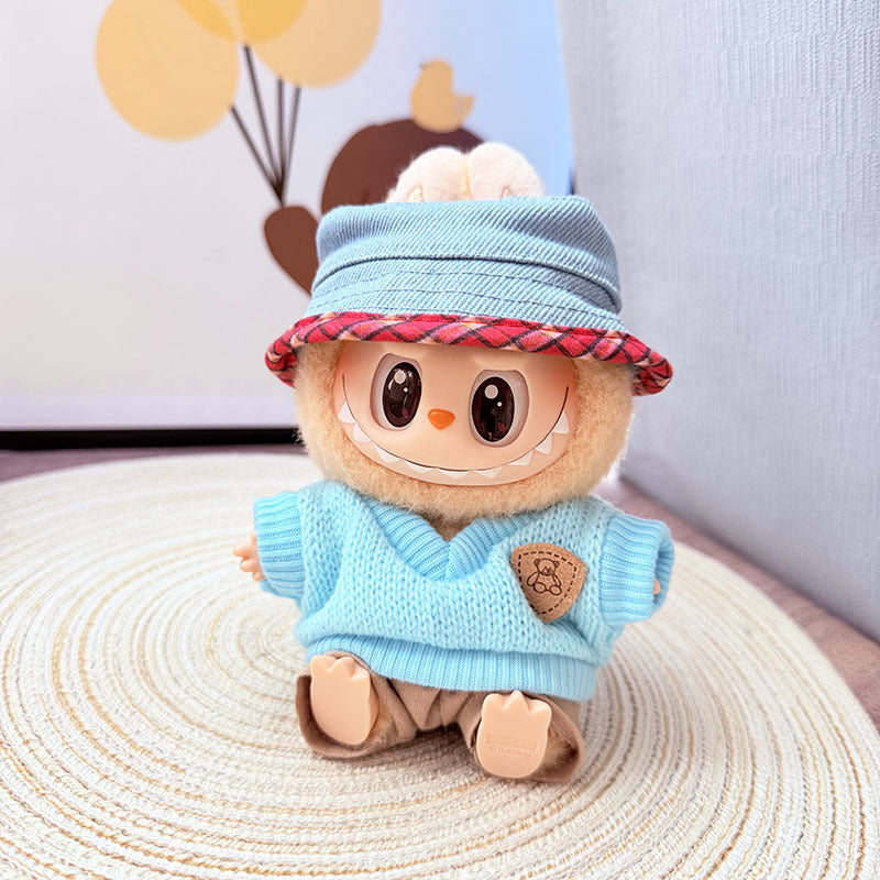 [Clothes only] One, two and three generations Labubu clothes pendant Labubu sitting baby clothes sky blue bear sweater set