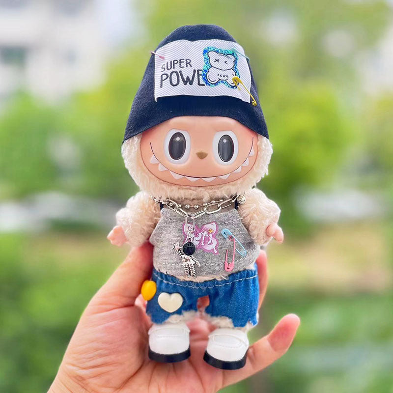 [Clothes only] 17cm labubu cloth blind box pendant doll for hip hop girl suit cute and cute