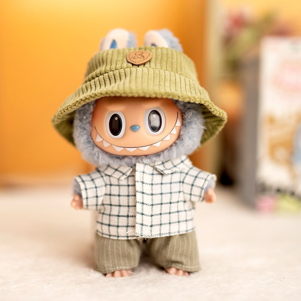 仅衣服] 一二代钥匙扣Labubu衣服挂件拉布布配饰格子休闲三件套萌