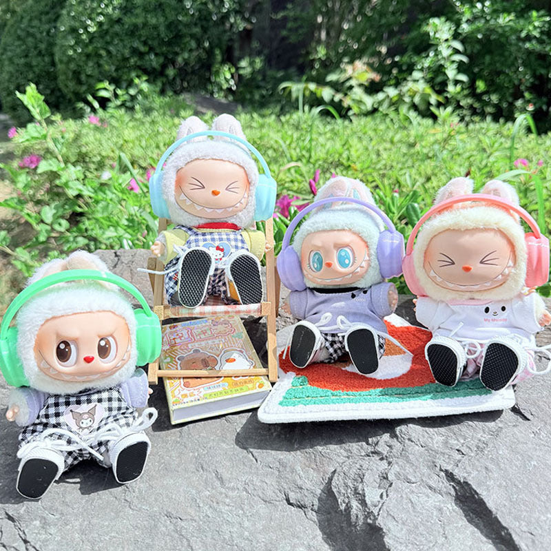 [Clothes only] First and second generation keychain Labubu clothes pendant Labubu baby clothes, earphones plaid picnic clothes.