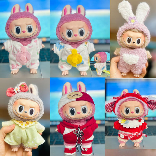 [Clothes only] 17cm pendant, Labubu clothes, keychain Labubu doll, replacement baby clothes, dinosaur onesie.