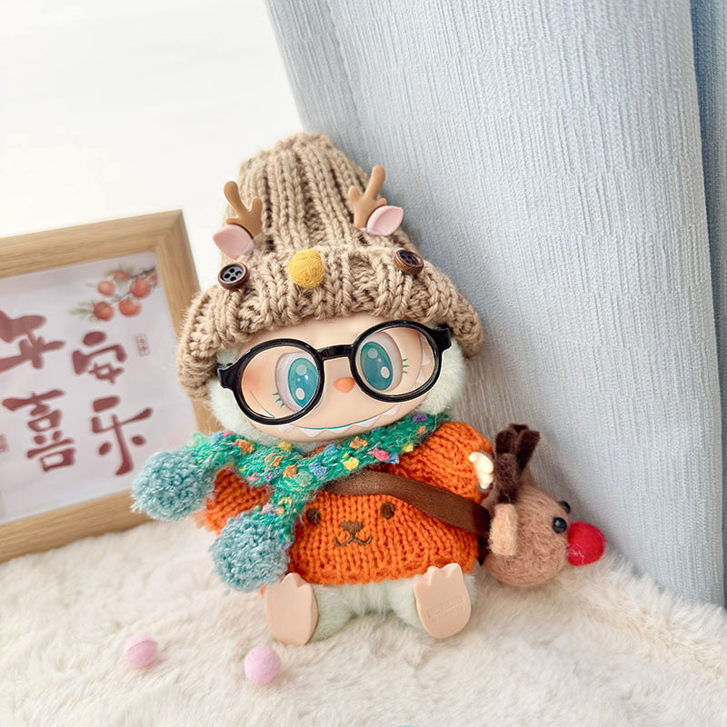 Clothes only] First and second generation Labubu clothes pendant Labubu sitting baby clothes orange dog sweater antler hat set