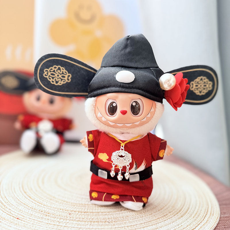 [Clothes only] One, two and three generations Labubu clothes pendant Labubu sitting baby clothes red robe small champion clothes set