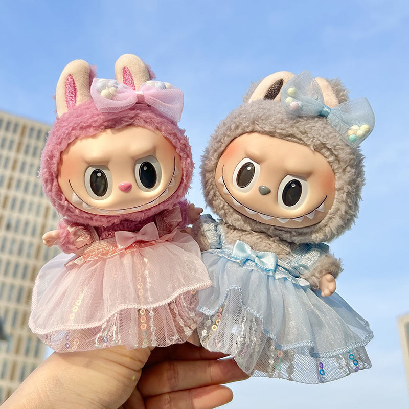 [Clothes only] 17cm pendant rabub clothes colored yarn sequined skirt set labubu doll clothes cute and cute