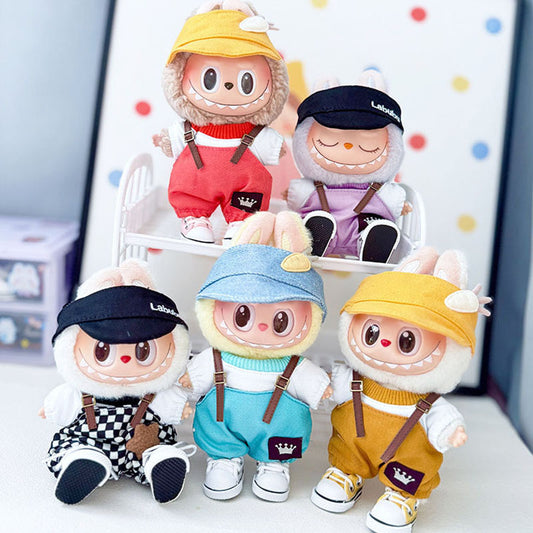 Clothes only] First and second generation Labubu clothes pendant Labubu sitting baby clothes crown belt overalls set