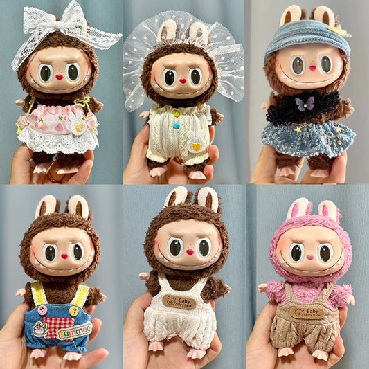 [Clothes only] 17cm rabub wearing pendant labubu doll keychain baby clothes overalls dress cute