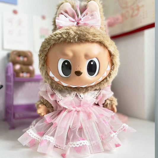 38Cm rabub vinyl plush doll dress for pink yarn love dress set labubu doll clothes cute