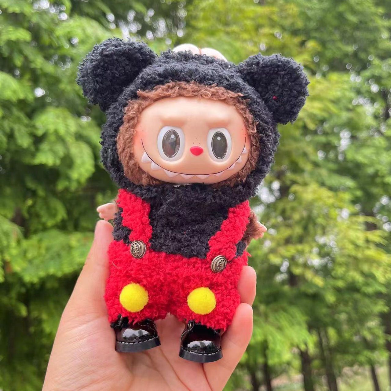 Clothes only] Baby clothes 17cm pendant blind box Labubu clothes Labubu doll for red and black Mickey suit