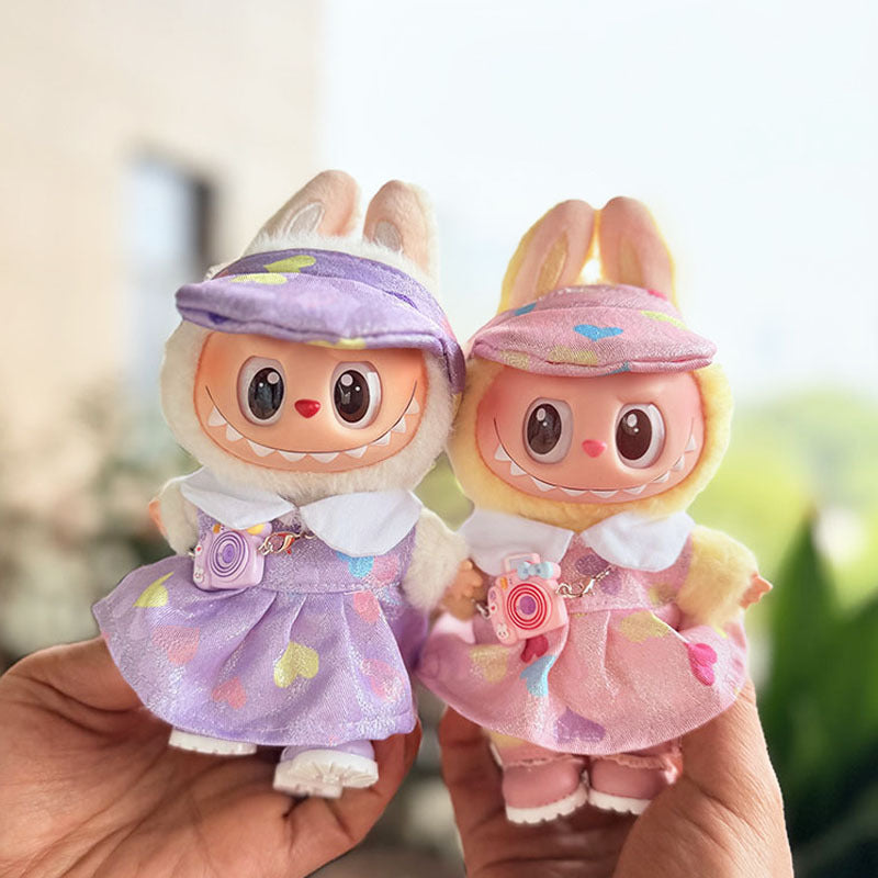 [Clothes only] 17cm Labubuwa clothes LABUBU blind box sitting party one two three generation color heart pink purple dress