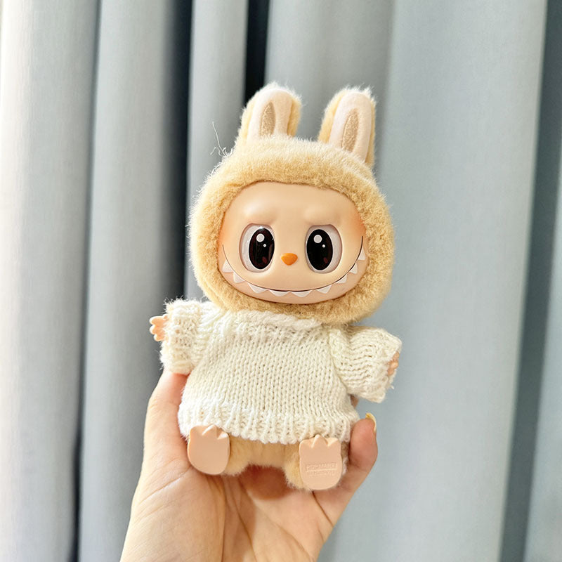 [Clothes only] Second-generation keychain Labubu clothes pendant Labubu sitting party wooden buckle sweater set