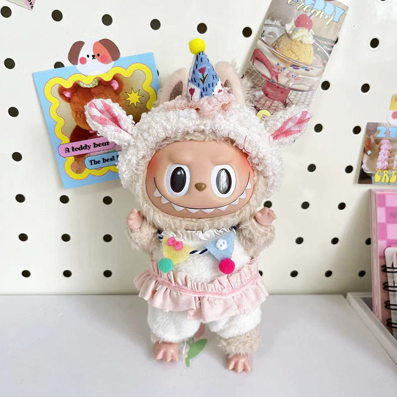 [Clothes only] 17cm Rab cloth pendant labubu keychain baby clothes plush cake hat set cute
