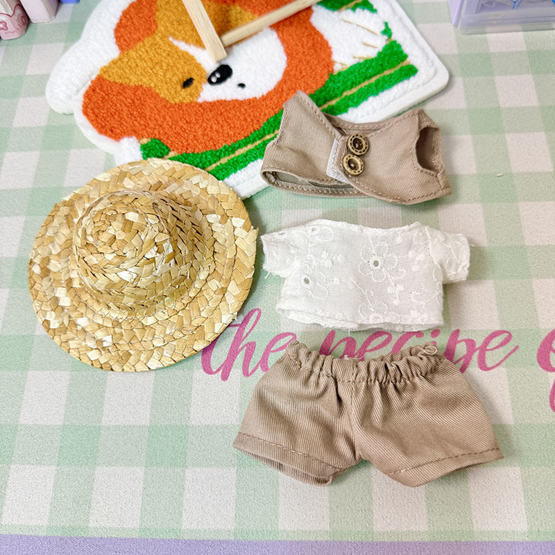 [Clothes only] 17cm Rab cloth pendant labubu keychain baby clothes pendant pastoral khaki four-piece set