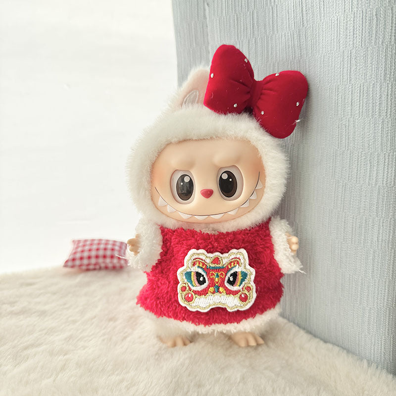 [Clothes only] First and second generation Labubu clothes pendant Labubu sitting baby clothes New Year pink lion hairpin set