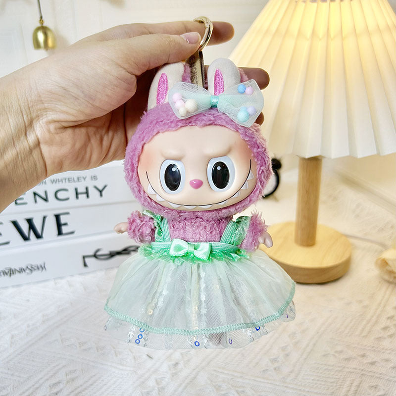 [Clothes only] 17cm pendant rabub clothes colored yarn sequined skirt set labubu doll clothes cute and cute