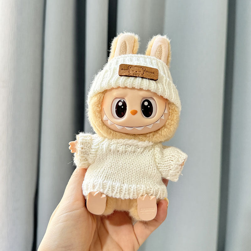[Clothes only] Second-generation keychain Labubu clothes pendant Labubu sitting party wooden buckle sweater set