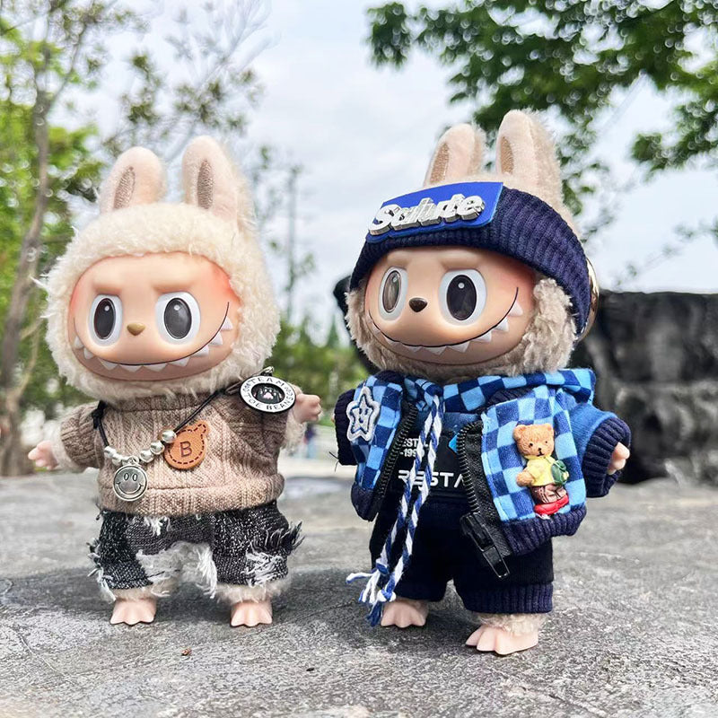 [Clothes only] 17cm pendant, rabub clothes, blue trendy set, keychain, labubu doll clothes, cute.