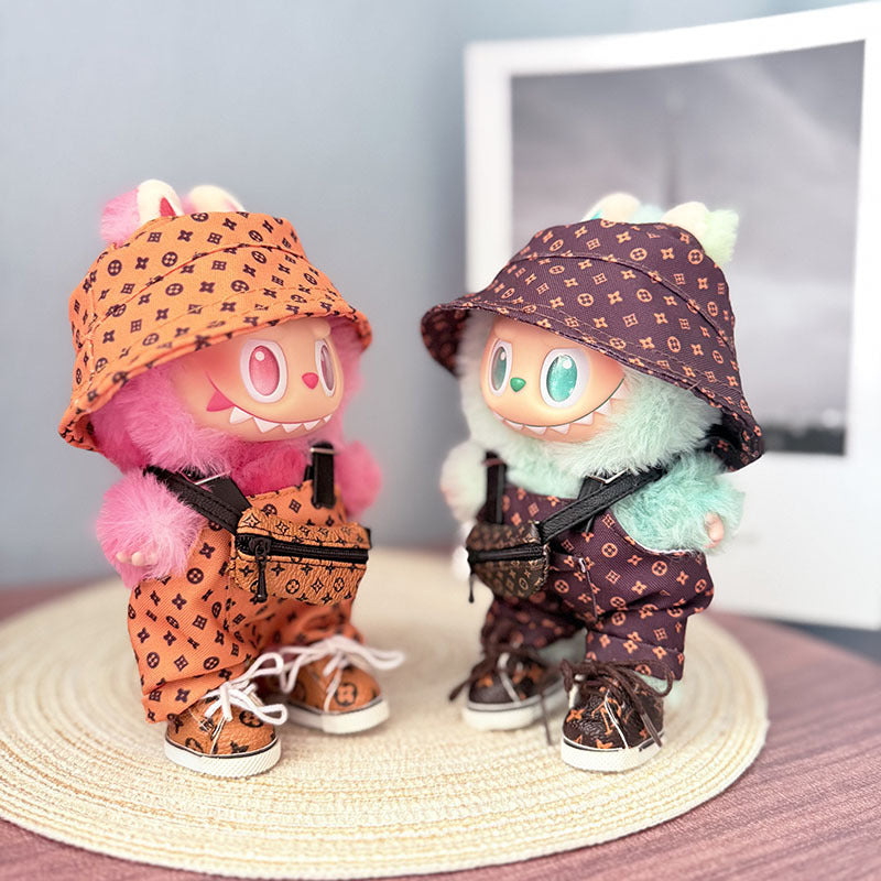 [Clothes only] One, two and three generations Labubu clothes pendant Labubu sitting baby clothes yellow big name bucket hat set