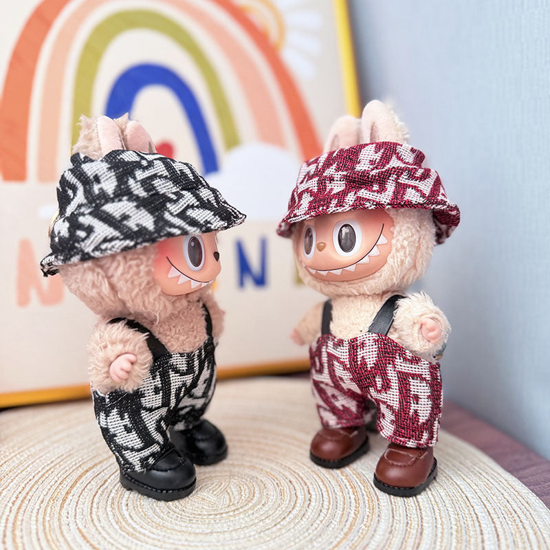 Clothes only] First and second generation Labubu clothes pendant Labubu sitting baby clothes leather clothes urban letter overalls