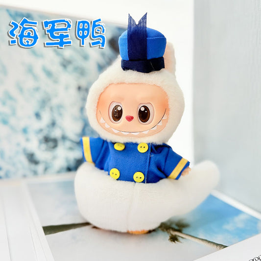 [Clothes only] 17cm Labubuva clothes LABUBU blind box sitting party one two three generation navy duck suit