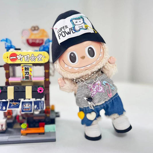 [Clothes only] 17cm labubu cloth blind box pendant doll for hip hop girl suit cute and cute