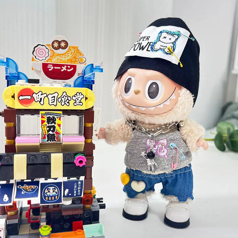 [Clothes only] 17cm labubu cloth blind box pendant doll for hip hop girl suit cute and cute