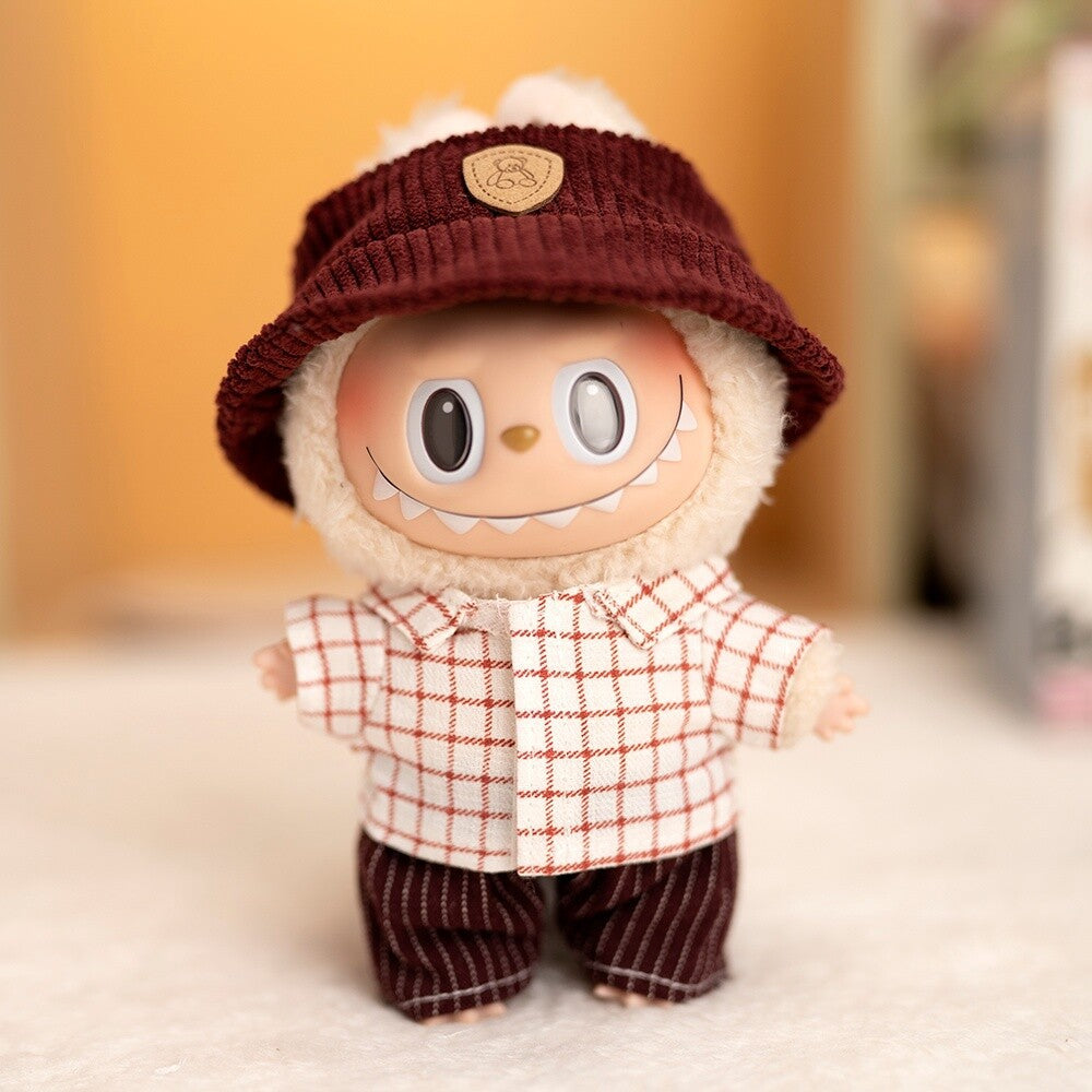 仅衣服] 一二代钥匙扣Labubu衣服挂件拉布布配饰格子休闲三件套萌