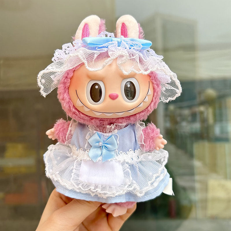 Clothes only] 15cm pendant rabub clothes keychain gauze skirt maid set labubu doll clothes cute