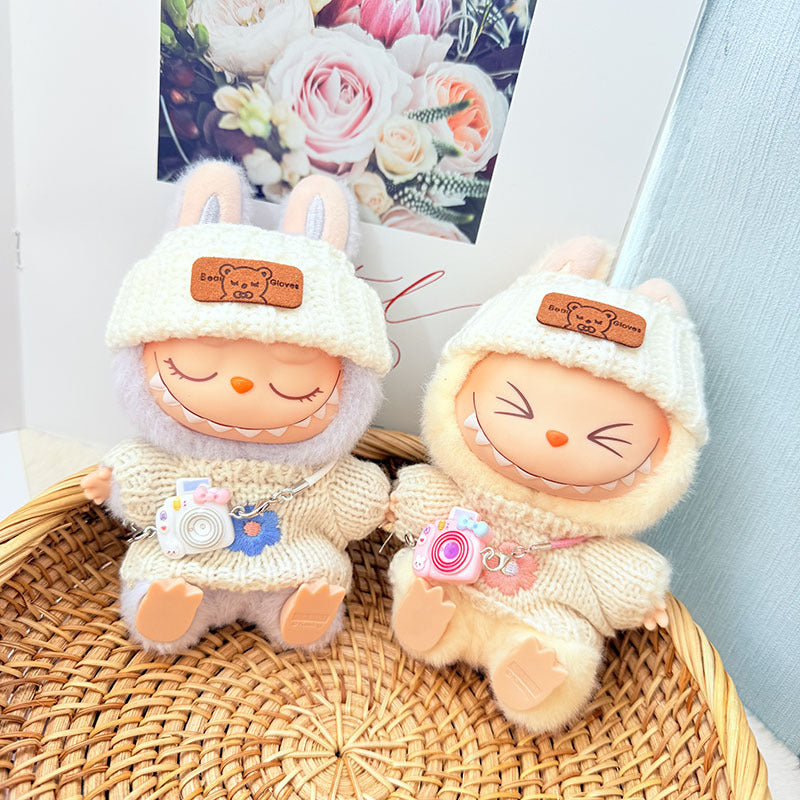 [Clothes only] First and second generation keychain Labubu clothes pendant Labubu baby clothes pink and blue flower sweater