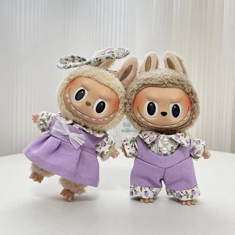 [Clothes only] 17cm pendant rabub clothes purple lavender couple suit labubu doll clothes cute