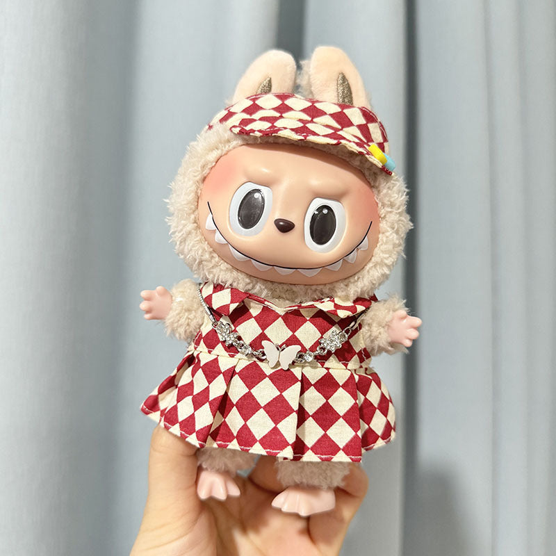 [Clothes only] 17cm pendant Labubu clothes Labubu doll rhombus overalls dress couple outfit