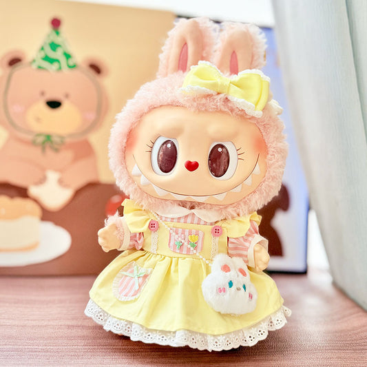 38Cm Labubu vinyl plush doll clothes for Labubu doll clothes yellow cream flower skirt set