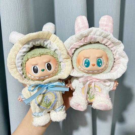 [Clothes only] First and second generation Labubu clothes pendant Labubu sitting party knitted rabbit ear hooded climbing clothes cute